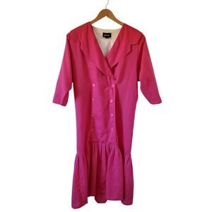 Vintage Nilani Womens 7/8 Dress Drop Waist Pink White 80s Dolman 3/4 Sleeves